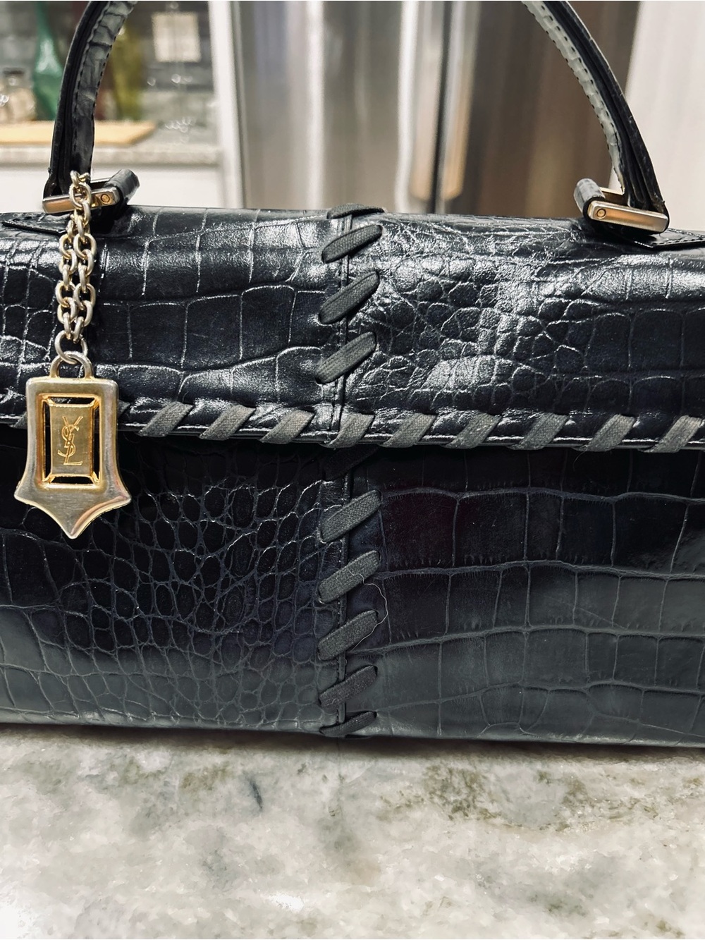 Yves Saint Laurent Authentic Elegant Black Crocodile Embossed Top-Handle Bag - Picture 4 of 14